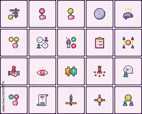 Assorted Decision Making Icons Presenting Complex Problem Solving Elements