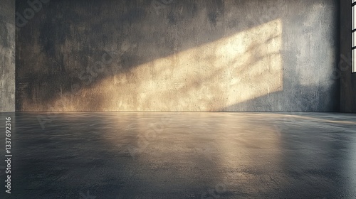 Sunlit industrial interior with concrete wall and floor.