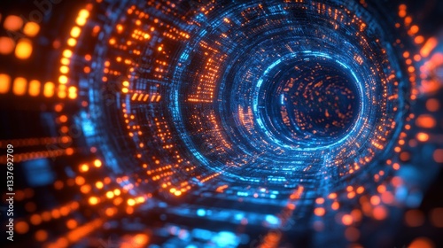 A tunnel with a blue and orange glow