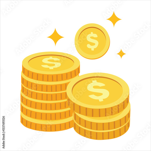 Vector illustration of a stack of shiny golden coins with dollar signs, symbolizing wealth, prosperity, and financial success. Stack golden coins clipart