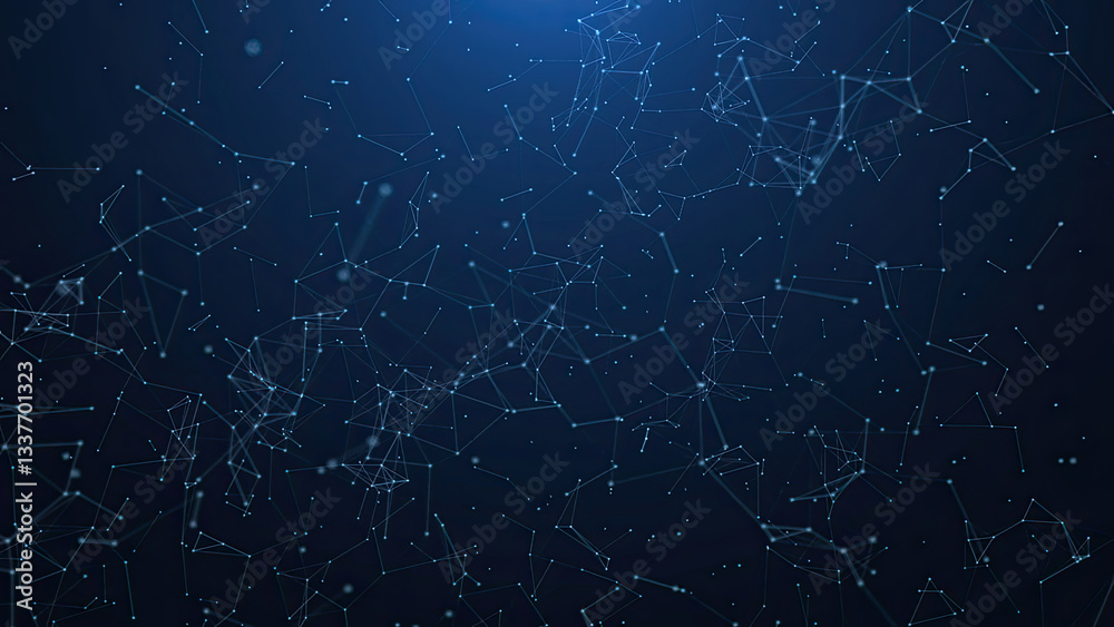 Internet of things connection science effect. Blue digital network plexus blockchain technology connecting dot network web abstract on black background