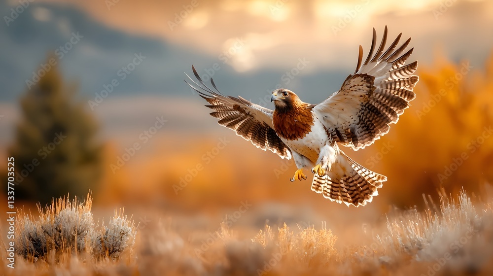 Obraz premium A greater sage grouse displaying its elaborate courtship dance in a dry open field with its puffed up chest feathers on full display