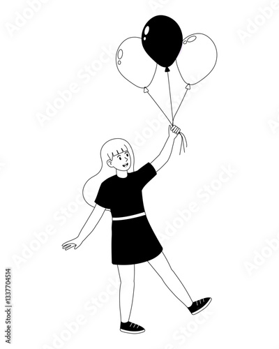 Young girl joyfully holding colorful balloons while standing playfully outdoors
