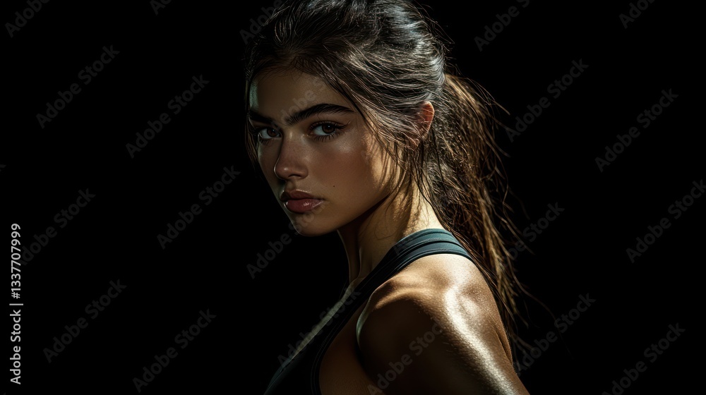 Fototapeta premium Portrait of a Young Woman in Dramatic Lighting