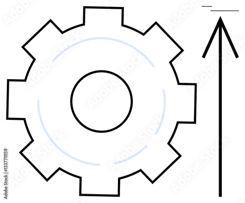 Gear outline and upward arrow conveying growth, efficiency, innovation, mechanics, and performance improvement. Ideal for productivity, career growth, technological evolution, strategic planning
