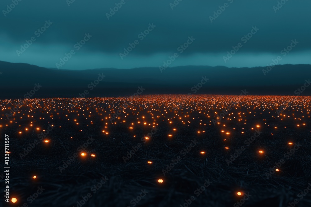 Obraz premium night magic firefly field