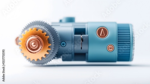 80's toy: Vintage wind-up toy, colorful gears, nostalgic vibe.