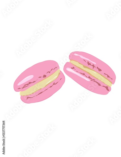 Hand drawn illustration of stack of pink macaroons.