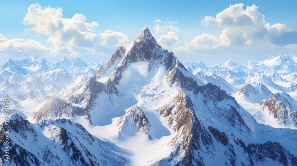 Fototapeta premium Majestic Snow-Capped Mountain Peaks in a Breathtaking Winter Landscape