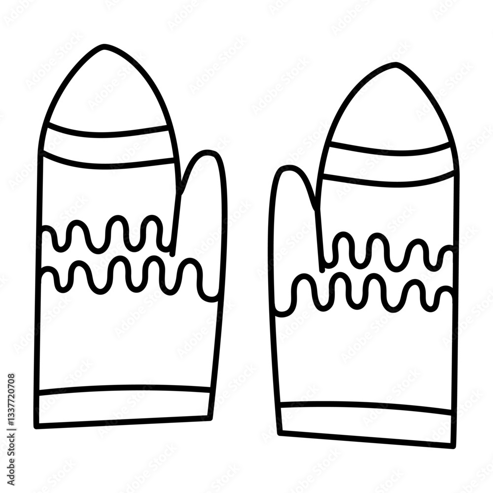 Mittens, winter accessory for hands, flat vector line black illustration, eps10 Mittens, winter accessory for hands, flat vector line black illustration, eps10