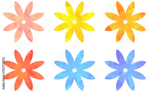 カラフルな花のイラスト 細身 花びら8枚 ベクター素材