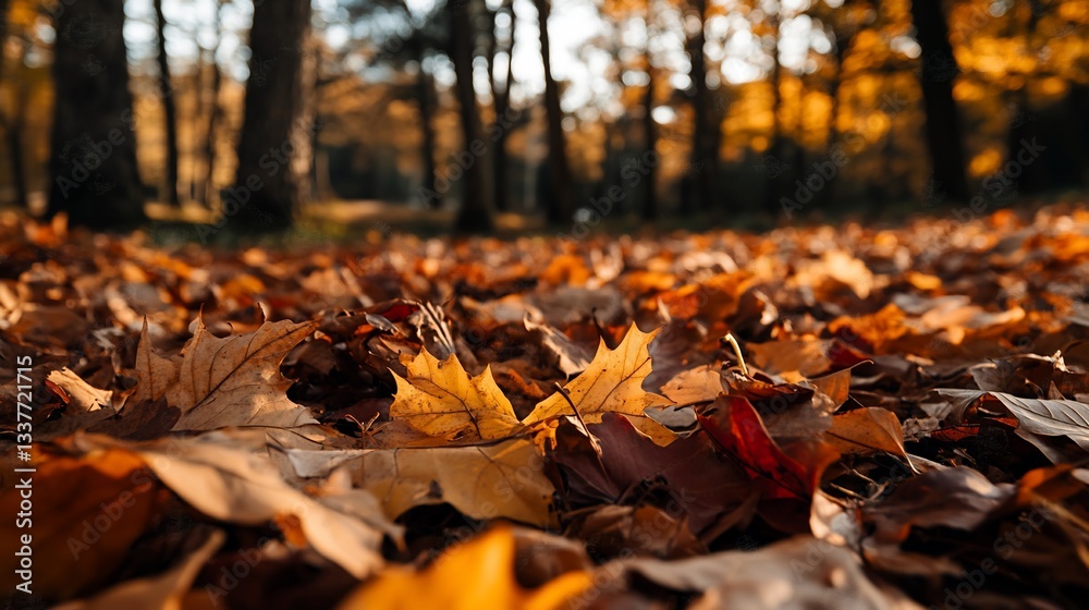 Autumn leaves carpet the park floor. Golden hues of fall foliage cover the ground, creating a vibrant, nature-filled scene. Sunlight filters through the trees Autumn leaves carpet the park floor. Golden hues of fall foliage cover the ground, creating a vibrant, nature-filled scene. Sunlight filters through the trees