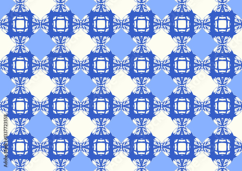 seamless pattern with geometric shapes.  Colorful square textile and ceramic floor design. Geometry shape abstract tie-dye wallpaper. Aztec style and Folk embroidery. Fabric texture concept.