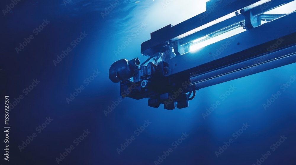 Underwater Robotic Arm with Blue Lighting in Deep Sea Environment Underwater Robotic Arm with Blue Lighting in Deep Sea Environment