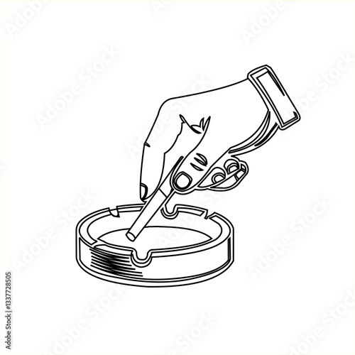 Smoking Hand with Cigarette and Ashtray - Line Art Illustration