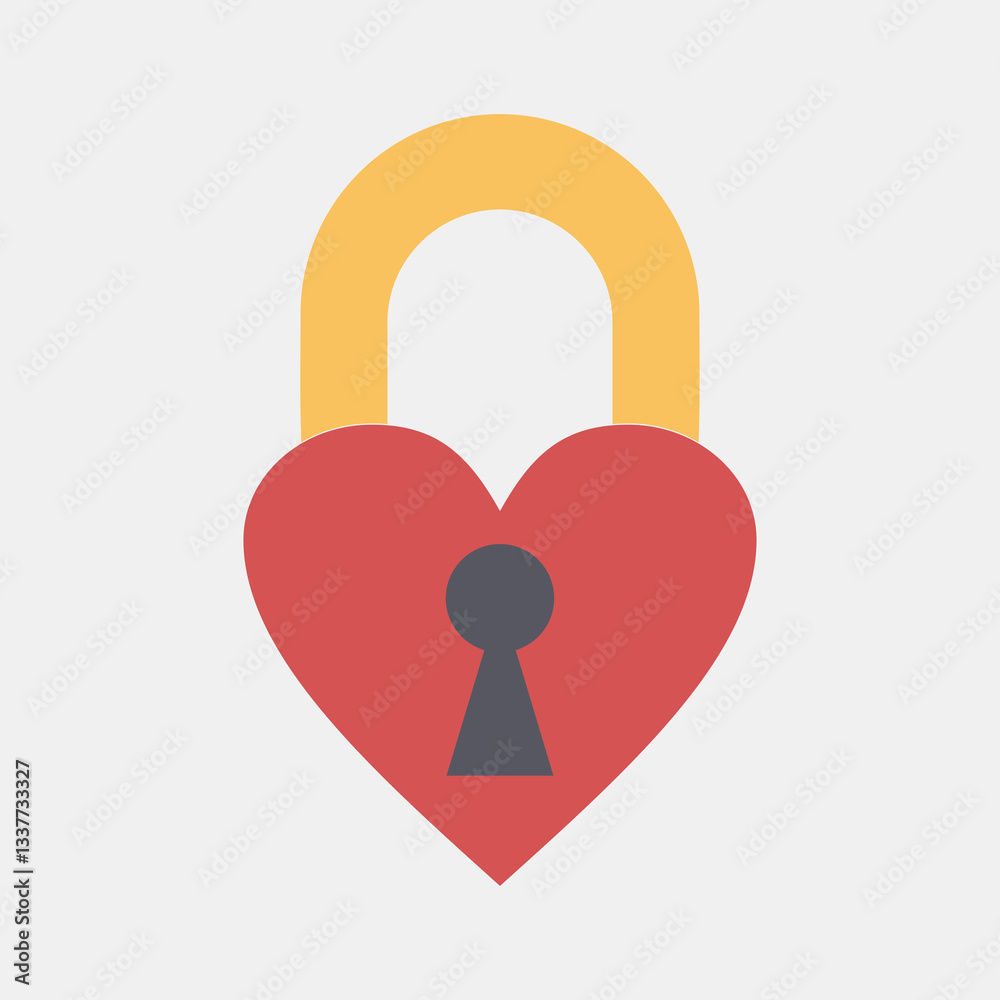 Icon heart shaped padlock. Valentine day celebration elements. Icons in flat style. Good for prints, posters, logo, party decoration, greeting card, etc. Icon heart shaped padlock. Valentine day celebration elements. Icons in flat style. Good for prints, posters, logo, party decoration, greeting card, etc.