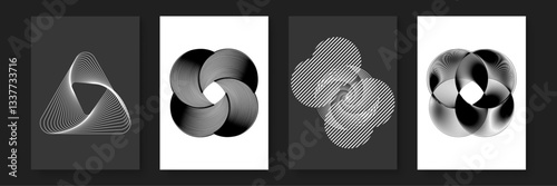 unique and artistic display of abstract patterns in black and white showcasing different shapes and textures line poster vector background