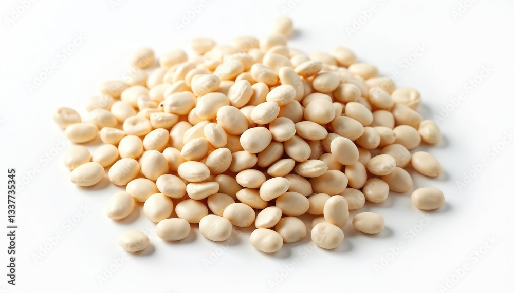 Pile of white lupin beans isolated. Top view of heap of raw uncooked grains, legumes. Vegan protein still arrangement close-up. Rich in nutrients, plant-based diet, raw food ingredient concept. Pile of white lupin beans isolated. Top view of heap of raw uncooked grains, legumes. Vegan protein still arrangement close-up. Rich in nutrients, plant-based diet, raw food ingredient concept.