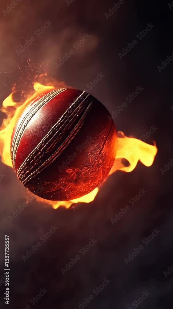 Cricket ball in flames showcasing energy and intensity of the sport