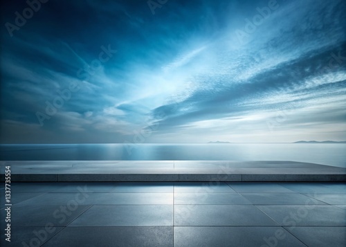 Minimalist Slate Blue Landscape: Deep Hues & Serene Horizons - Stock Photo