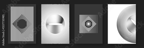 geometric patterns and abstract art in monochrome lines poster vector background. Ideal design for social media, banner, ads