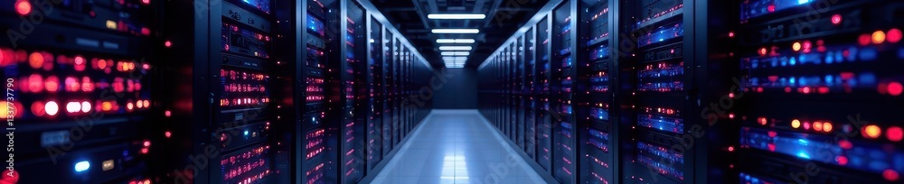 Fototapeta premium Sleek black server racks fill modern data center , server rack, data management