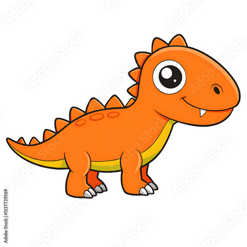 Playful Cartoon Dinosaur with Big Eyes on White Background