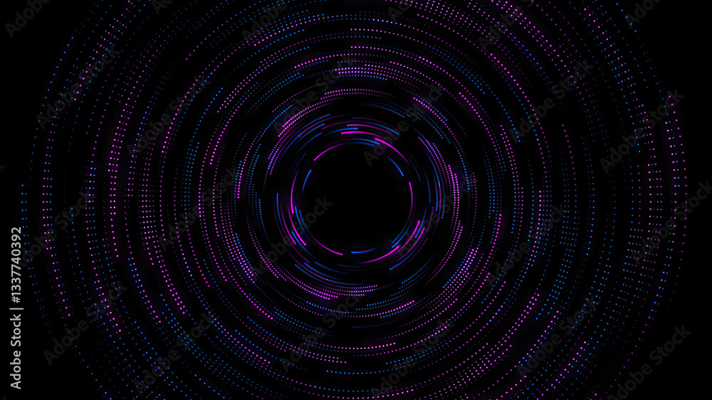 High speed blue, pink dot abstract technology background digital fiber hi tech concept. speed light circle line motion blur on dark background, data transfer simulation.