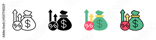 Profit Margin Multi Style Icon Set Vector 