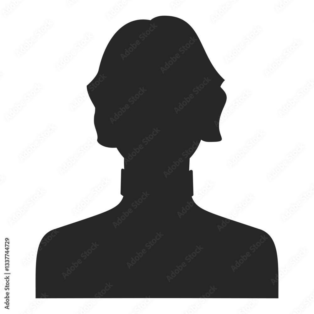 Black silhouette of person with long hair. For graphic design projects, such as icon, logo, or profile illustration. Vector female figure portrait isolated on white background. Black silhouette of person with long hair. For graphic design projects, such as icon, logo, or profile illustration. Vector female figure portrait isolated on white background.