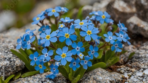 Alpine Serenity: Close-Up of Forget-Me-No ts with Majestic Backdrops