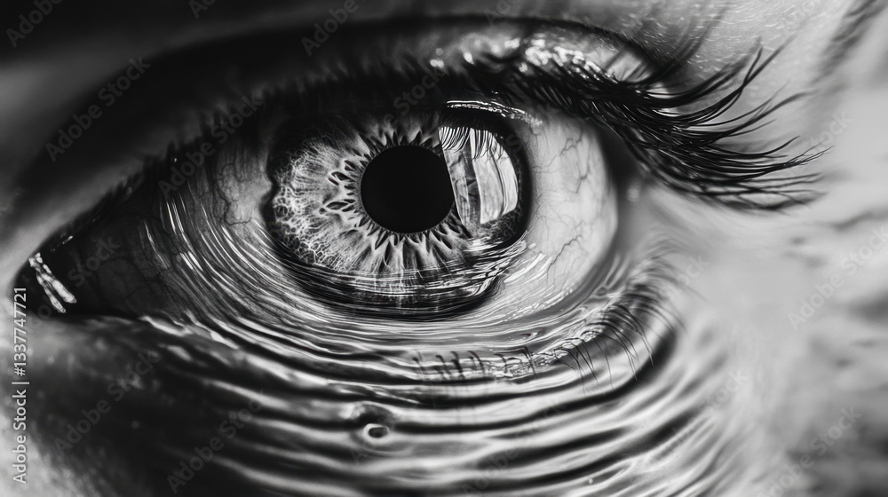 Fototapeta premium Close-up of eye with water reflection detail.