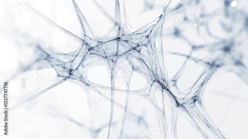 Microscopic close-up view of a stylized neural network.  The image features a complex network of interconnected lines and nodes, predominantly blue, against a white background.  The lines are thin