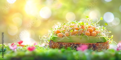 Healthy Vegan Sandwich with Avocado, Chickpeas, and Microgreens


