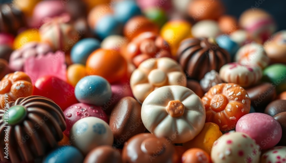 Fototapeta premium Elegant assortment of assorted chocolate candies, soft focus, various fillings, luxury, celebration