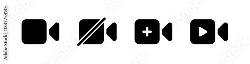 Camera video icon. add video plus icon symbol. Play icon button. Audio player icon. Video streaming web icons