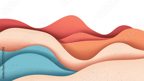 The image is a digital illustration featuring several layers of wavy, undulating shapes. The shapes are rendered in a paper-like style with a slight texture visible.  The color palette is