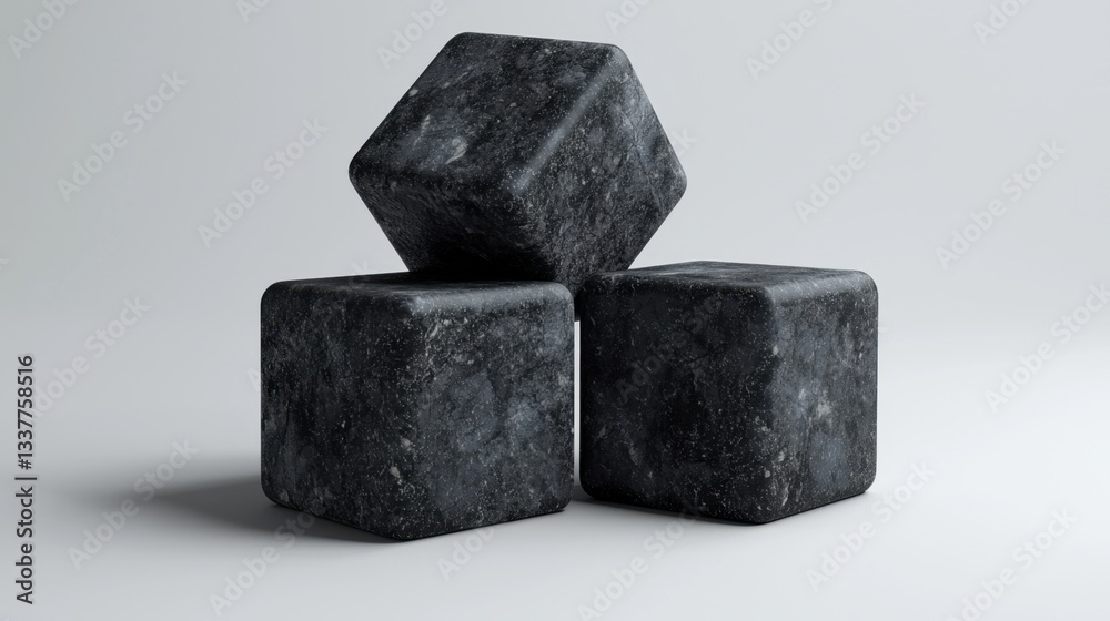 Three Geometric Black Cubes on a Minimalist Background Three Geometric Black Cubes on a Minimalist Background