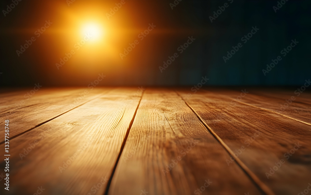 A beautifully lit wooden floor with warm light shining from above, creating an inviting and tranquil atmosphere. A beautifully lit wooden floor with warm light shining from above, creating an inviting and tranquil atmosphere.