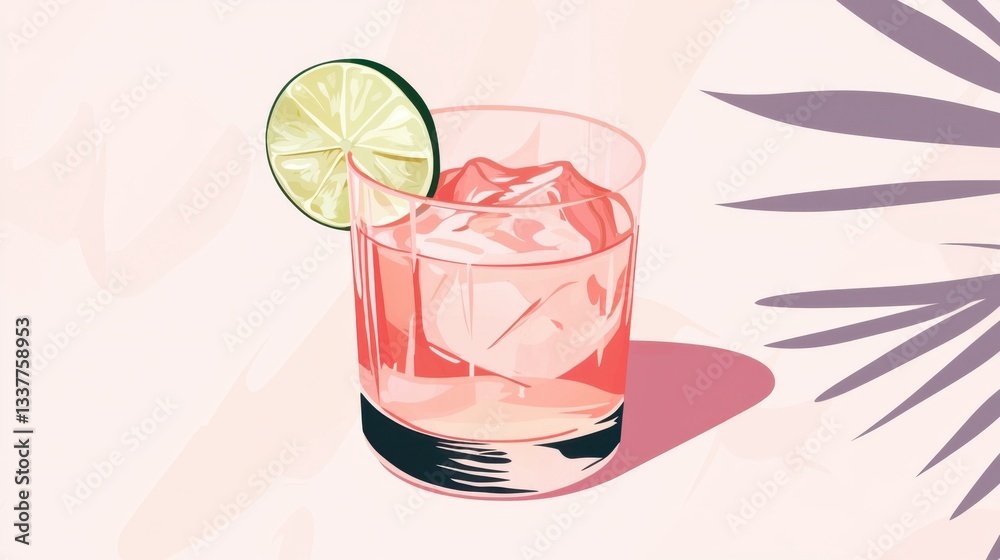Refreshing Pink Cocktail with Lime and Ice Garnish in Artistic Design Refreshing Pink Cocktail with Lime and Ice Garnish in Artistic Design