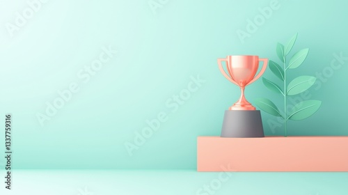 competitive Trophies on a Shelf A shelf with a single trophy prominently displayed, representing a significant achievement, a prized possession, and a symbol of personal pride.