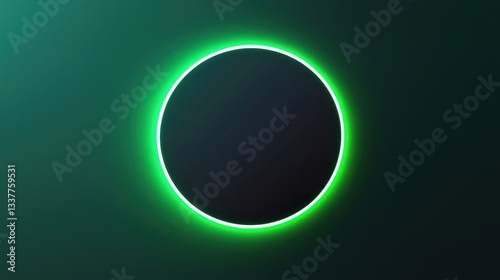 Abstract circular design with glowing green neon outline on dark background
