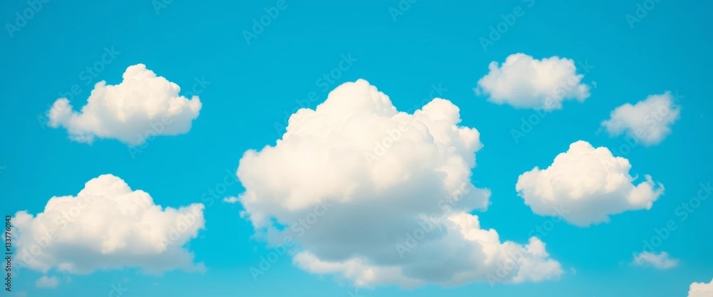 Fluffy white cartoon clouds float against a vibrant blue sky background, cute, vector Fluffy white cartoon clouds float against a vibrant blue sky background, cute, vector