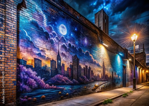 Night Urban Wall Mural Art - Vibrant Graffiti Painting Background