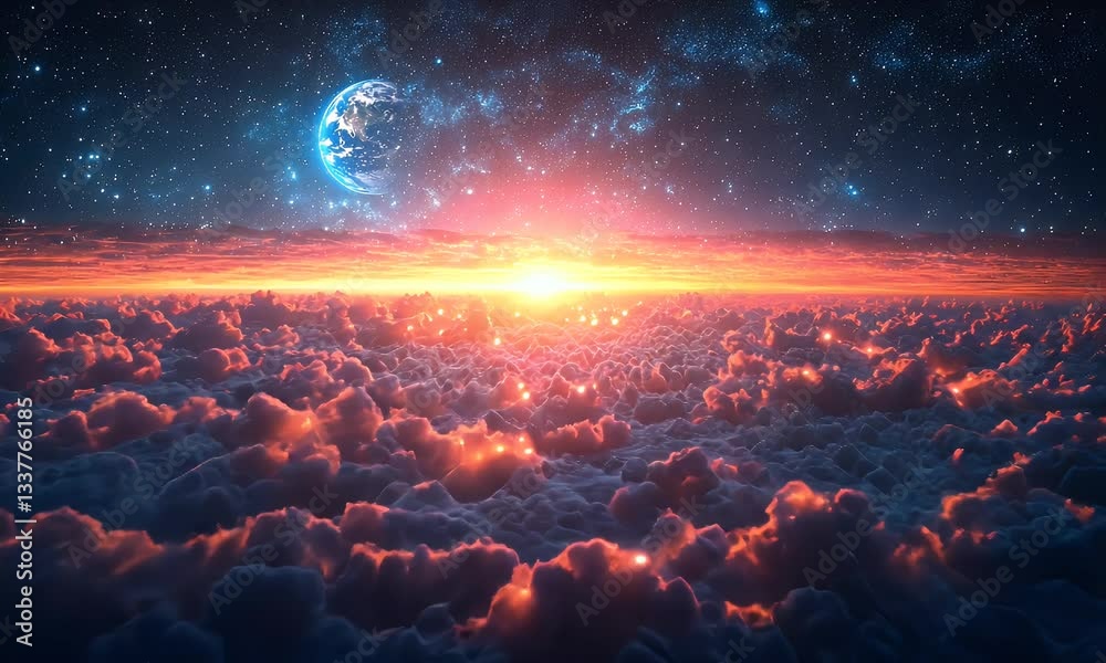 Sunrise over a cloud sea, view from space, possible use for nature wallpaper Sunrise over a cloud sea, view from space, possible use for nature wallpaper