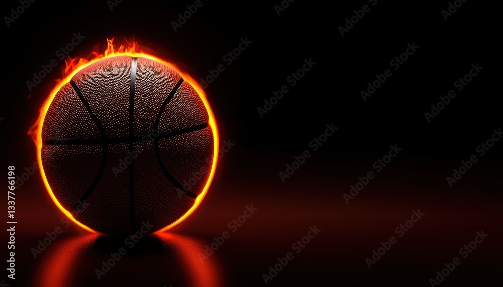 Obraz premium A glowing basketball with a fiery outline against a dark backdrop, showcasing movement.