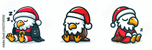 Bald Eagle wearing Santa Claus costume sleeping peacefully a minimalist doodle graphic