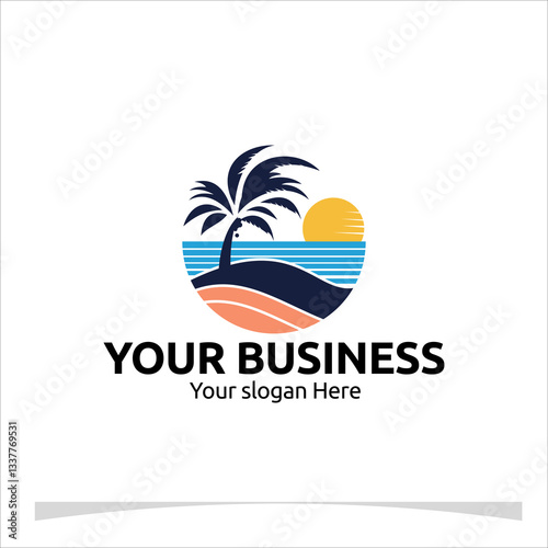 Wallpaper Mural A luxurious logo featuring tall palm leaves swaying, with ocean waves in the background For your Business Torontodigital.ca