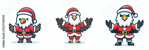 Bald Eagle wearing Santa Claus costumes standing with arms open wide a minimalist vector drawing depicts majestic winter spirit
