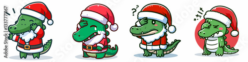 Crocodile wear Santa Claus costumes facepalm gesture minimalist doodle depicting a reptile's holiday disappointment.